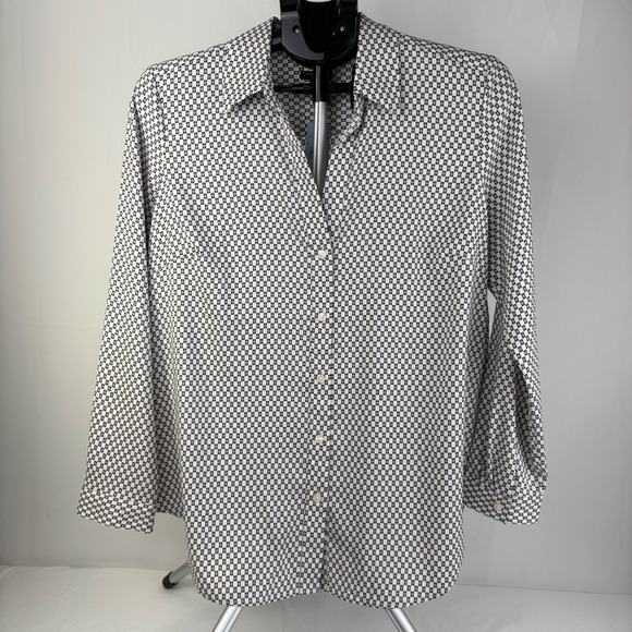 Ann Taylor Petite Geometric Print Button Up Shirt Top Womens‎ Size L NWT - Picture 3 of 7